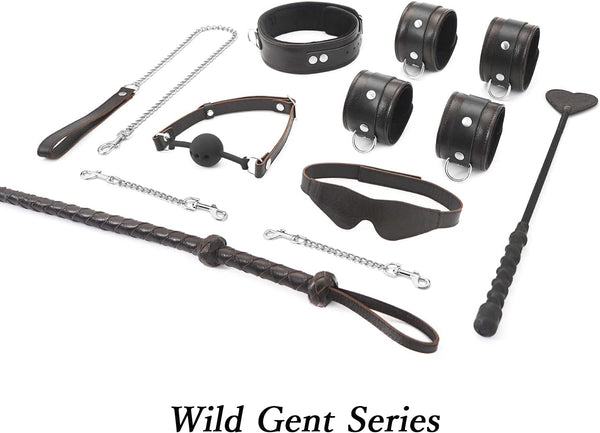 Wild Gent 7点セット 首輪・手枷・足枷・目隠し・口枷・乗馬鞭・一本鞭